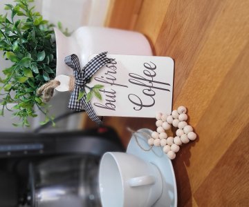 Coffee Kahve Köşesi Mutfak Dolap Süsü & Ahşap Yıldız 2'li Set