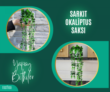 Beyaz Saksılı 7 Dallı Yeşil Sarkıt Okaliptus Yapay Bitki Dekor 50 Cm