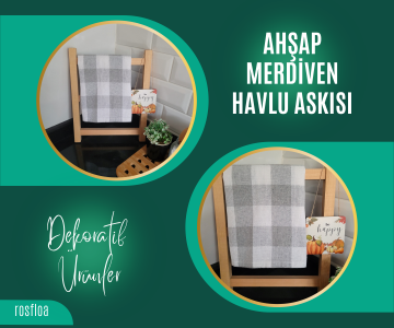 2'li İskandinav Dekoratif Ahşap Merdiven Mutfak-Banyo Havlu Askısı & Bal Kabağı Ahşap Süs Seti (30*25 Cm)